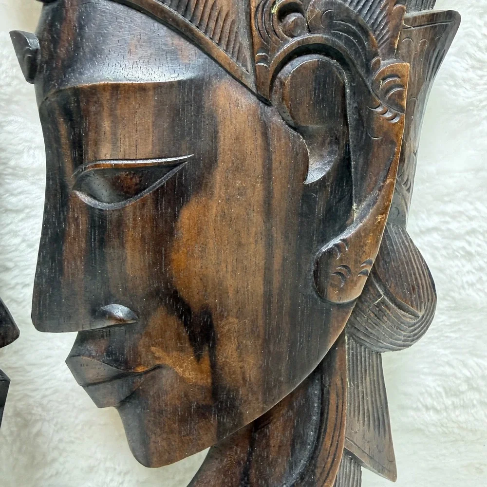 Vintage Hand Carved Wood Balinese Romantic Couple Wall Art Plaque‎ Sculpture 12